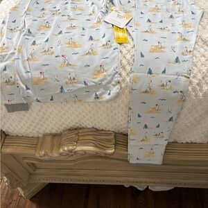 Burt's Bees Light Blue Beach Print Kids Pajama Set